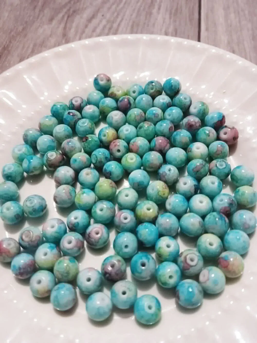 Bulk Lot of 8mm Turquoise Marble Style Glass Beads